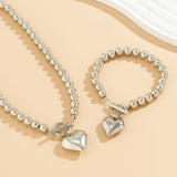 CCB Beads Chain Heart Pendant Necklace Bracelet Set for Women