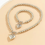 CCB Beads Chain Heart Pendant Necklace Bracelet Set for Women