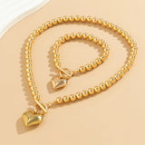 CCB Beads Chain Heart Pendant Necklace Bracelet Set for Women