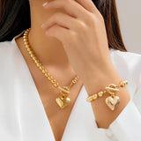 CCB Beads Chain Heart Pendant Necklace Bracelet Set for Women