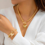 CCB Beads Chain Heart Pendant Necklace Bracelet Set for Women