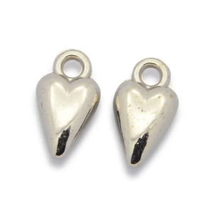 Platinum Heart Charms, Plastic Pendants, 13x7x4mm