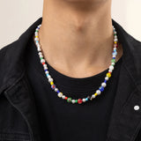 CCB and Pearl Beads Choker Necklace Men Beaded Chain Necklace Jewelry