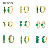 925 Silver Small Green CZ Zircon Hoop Earrings For Women