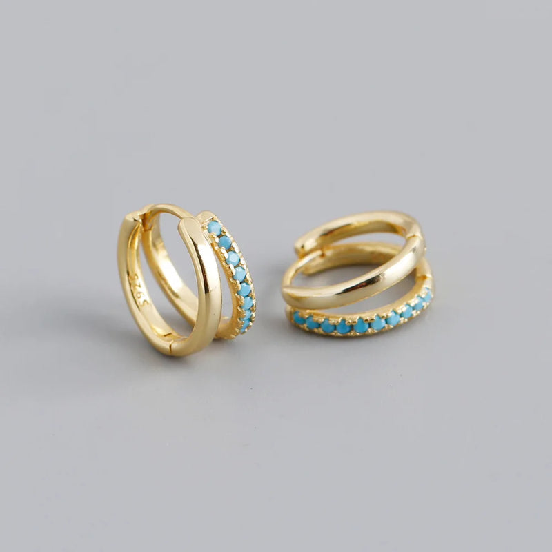 925 Silver Hoop Earrings White/Black/Green Zircon