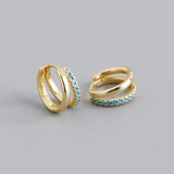 925 Silver Hoop Earrings White/Black/Green Zircon