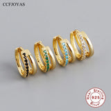 925 Silver Hoop Earrings White/Black/Green Zircon