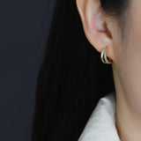 925 Silver Hoop Earrings White/Black/Green Zircon