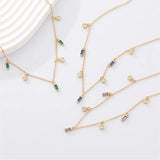925 Silver Colorful Square Necklace White Crystal