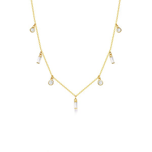 925 Silver Colorful Square Necklace White Crystal