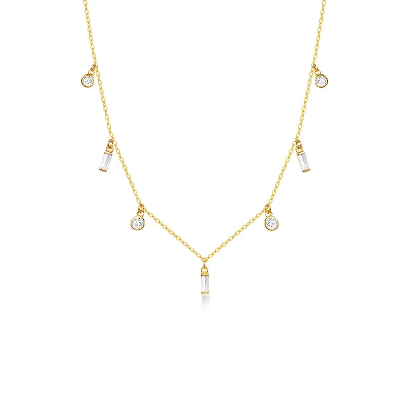 925 Silver Colorful Square Necklace White Crystal