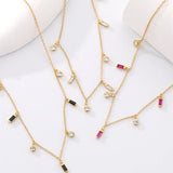 925 Silver Colorful Square Necklace White Crystal