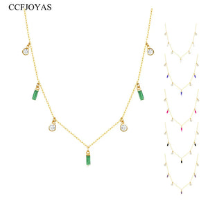 925 Silver Colorful Square Necklace White Crystal