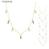 925 Silver Colorful Square Necklace White Crystal
