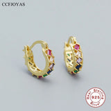 925 Silver Colorful Zircon Huggie Earrings for Women