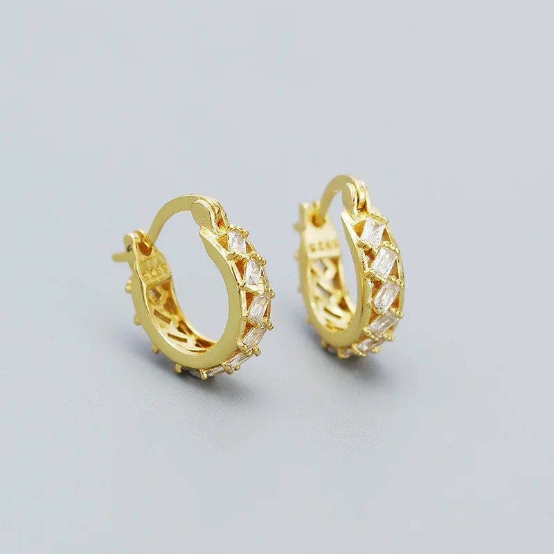 925 Silver Colorful Zircon Huggie Earrings for Women
