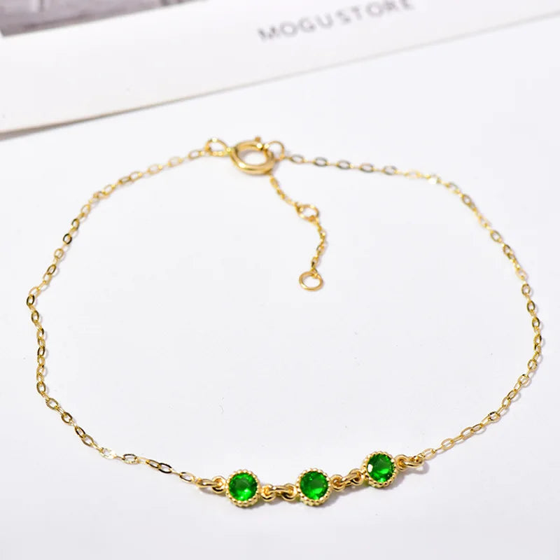 925 Silver Emerald/White Zircon Bracelet French Chain
