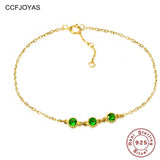 925 Silver Emerald/White Zircon Bracelet French Chain