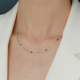 925 Silver Emerald Zircon Necklace French Light Niche Clavicle Chain