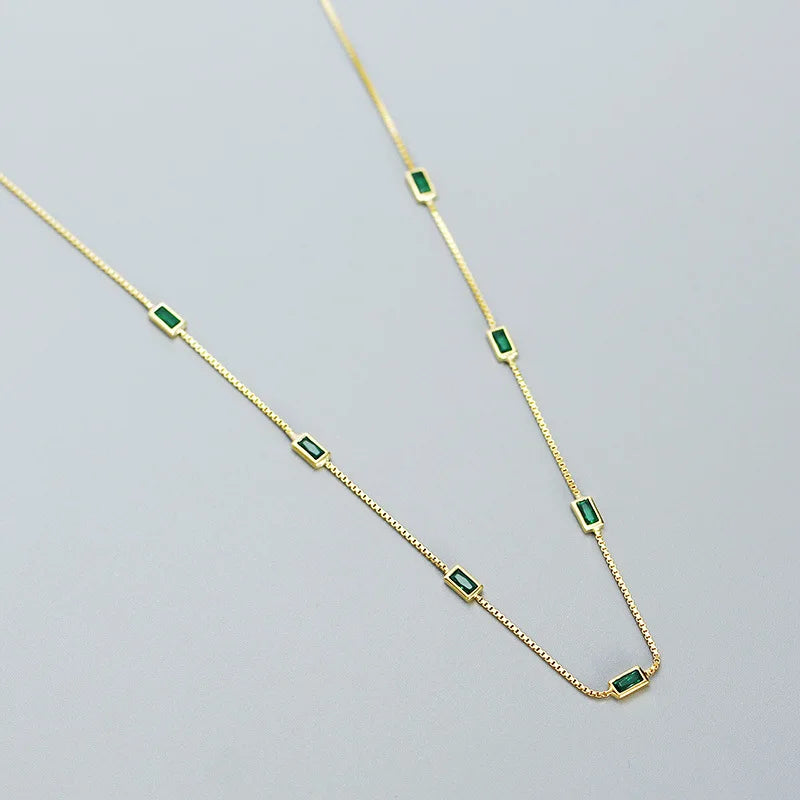 925 Silver Emerald Zircon Necklace French Light Niche Clavicle Chain