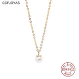 925 Silver Pearl Pendant Necklace 14k Plated Chain