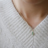 925 Silver Mini Three Emerald Zircon Pendant Necklace for Women