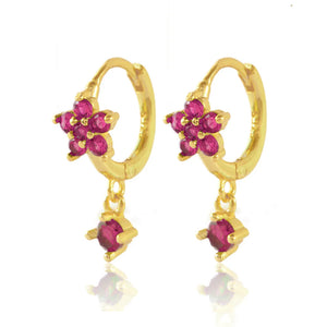 925 Silver Red Crystal Flower Drop Earrings