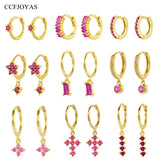 925 Silver Red Crystal Flower Drop Earrings