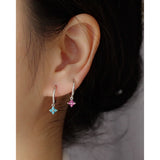 925 Silver Red Crystal Flower Drop Earrings