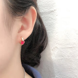 925 Silver Red Crystal Flower Drop Earrings