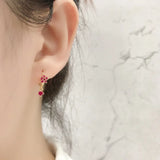 925 Silver Red Crystal Flower Drop Earrings