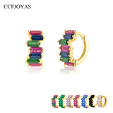 925 Silver Small Hoop Earrings Rainbow Zircon Round Circle Jewelry