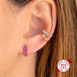 925 Silver Small Hoop Earrings Rainbow Zircon Round Circle Jewelry