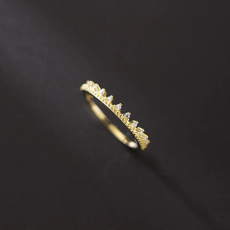 Real 925 Sterling Silver Crown Slim Ring 14K Plated
