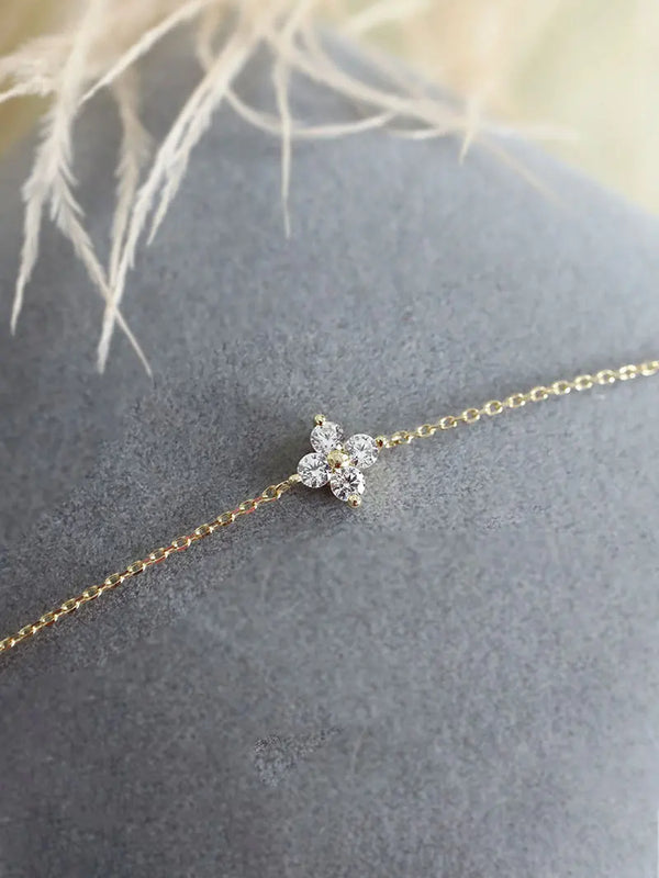 925 Silver Mini Four Zircon Flower Bracelet Party Jewelry