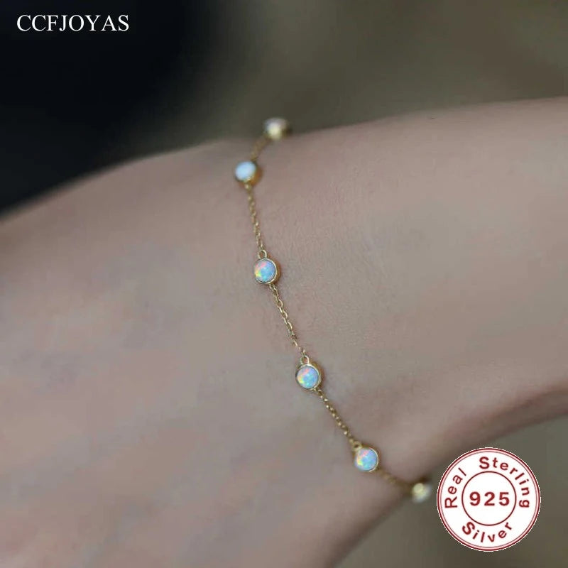 925 Silver Opal Bracelet 18k Plated Women Retro Jewelry
