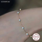 925 Silver Opal Bracelet 18k Plated Women Retro Jewelry