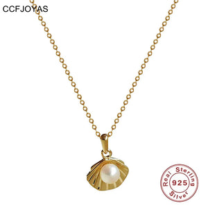 925 Sterling Silver Shell Pendant Necklace Freshwater Pearl Chain Jewelry