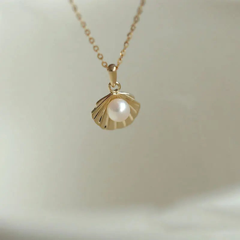 925 Sterling Silver Shell Pendant Necklace Freshwater Pearl Chain Jewelry