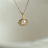 925 Sterling Silver Shell Pendant Necklace Freshwater Pearl Chain Jewelry