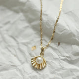 925 Sterling Silver Shell Pendant Necklace Freshwater Pearl Chain Jewelry