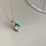 14K Plated 925 Sterling Silver Green/White Zircon Pendant Necklace