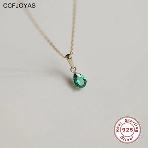 14K Plated 925 Sterling Silver Green/White Zircon Pendant Necklace