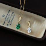 14K Plated 925 Sterling Silver Green/White Zircon Pendant Necklace
