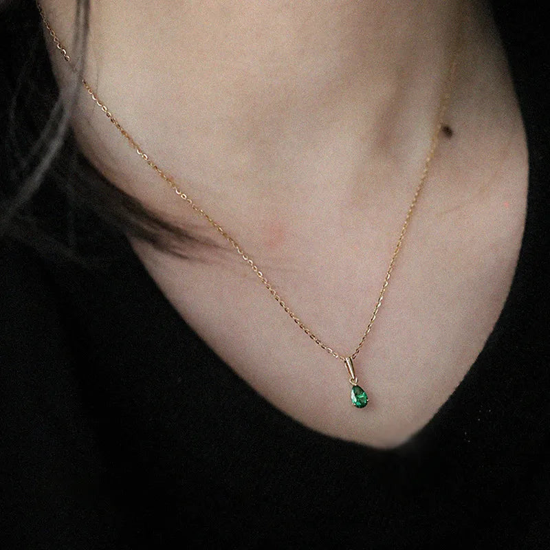 14K Plated 925 Sterling Silver Green/White Zircon Pendant Necklace