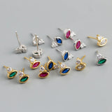 925 Silver Small Fresh Marquise-shaped Stud Earrings Multicolor