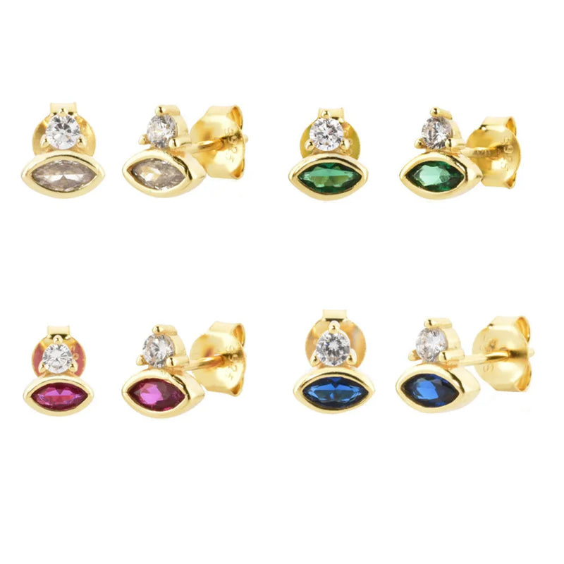 925 Silver Small Fresh Marquise-shaped Stud Earrings Multicolor