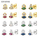 925 Silver Small Fresh Marquise-shaped Stud Earrings Multicolor