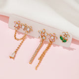 925 Silver Flower Stud Earrings Set for Women Chain Studs Jewelry
