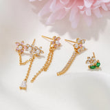 925 Silver Flower Stud Earrings Set for Women Chain Studs Jewelry